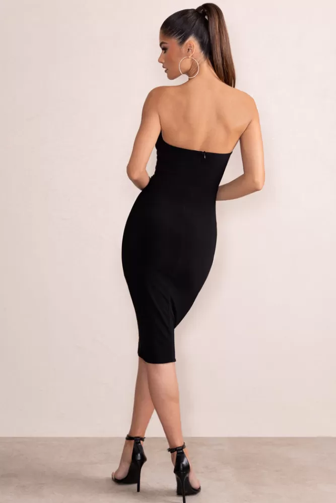 Club L London Lacey | Twist Detail Bandeau Midi Dress Black Fashion