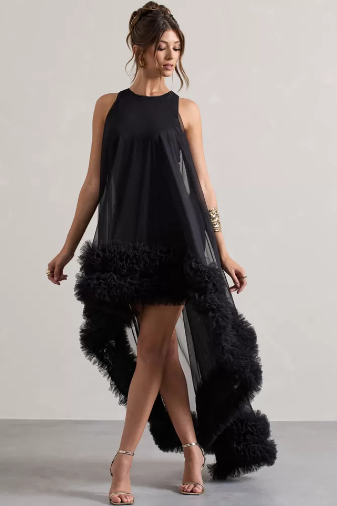 Club L London Lacie | Sleeveless Mini Dress With Tulle Overlay BLACK Fashion