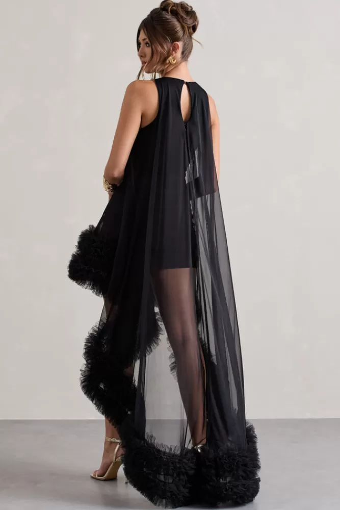 Club L London Lacie | Sleeveless Mini Dress With Tulle Overlay BLACK Fashion