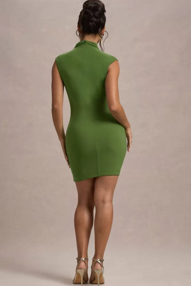 Club L London Lalani | Palm Green Ruched High-Neck Mini Dress BANANAPALM Sale