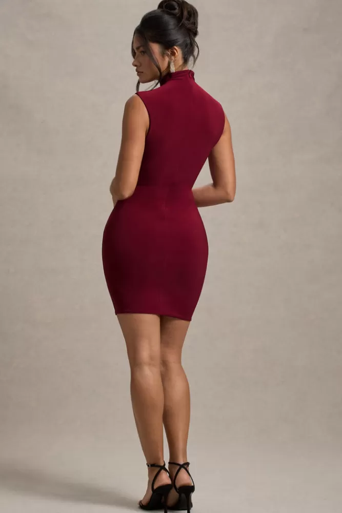 Club L London Lalani | Ruched High-Neck Mini Dress WINE Hot