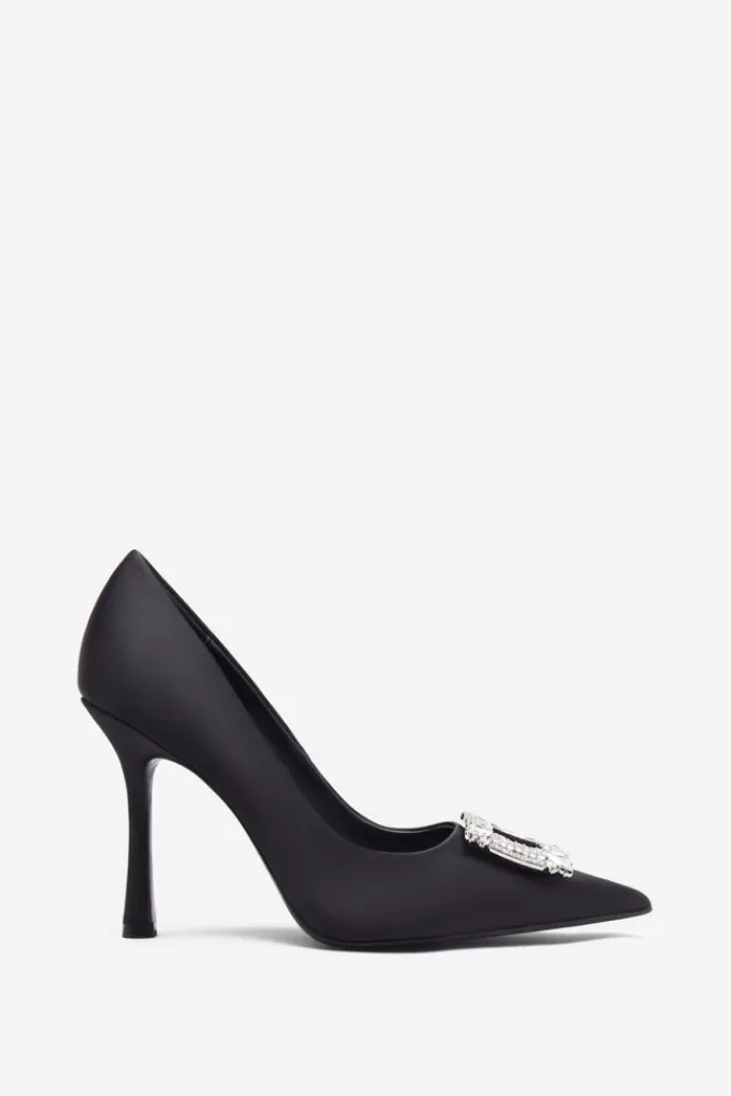 Club L London Lawless | Satin Pointed Court Heels With Diamante Brooches BLACK Best Sale