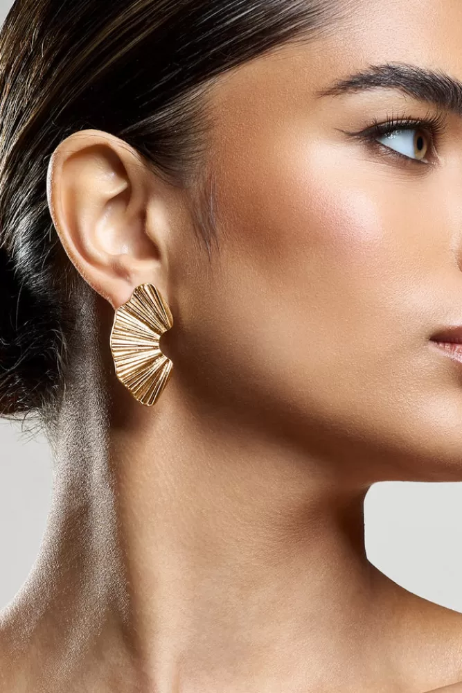 Club L London Lenten | Abstract Ribbed Earrings GOLD Discount