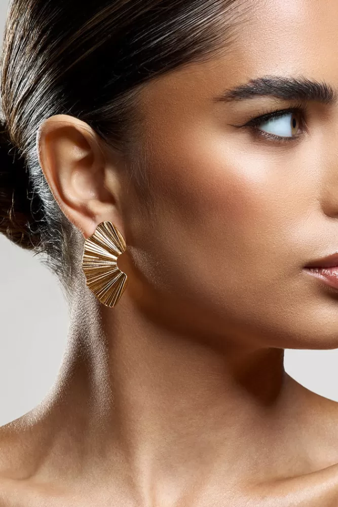 Club L London Lenten | Abstract Ribbed Earrings GOLD Discount