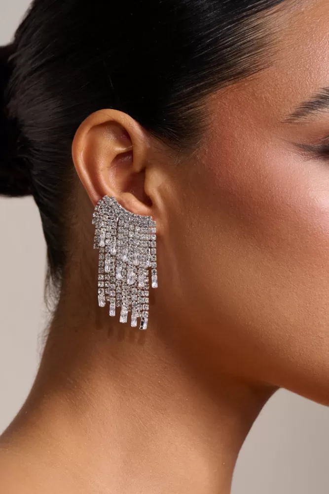 Club L London Leo | Diamante Statamenet Tassel Earrings SILVER Cheap