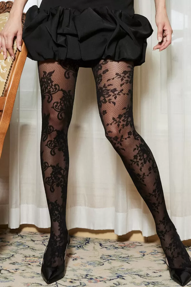 Club L London Levante | Francesca Floral Tights Black Shop