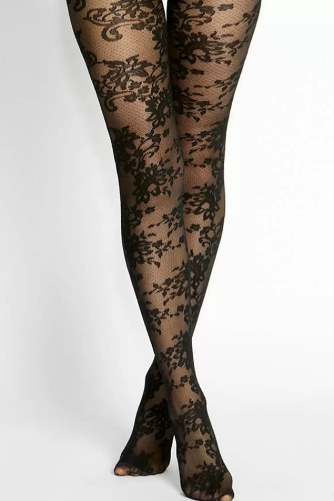 Club L London Levante | Francesca Floral Tights Black Shop