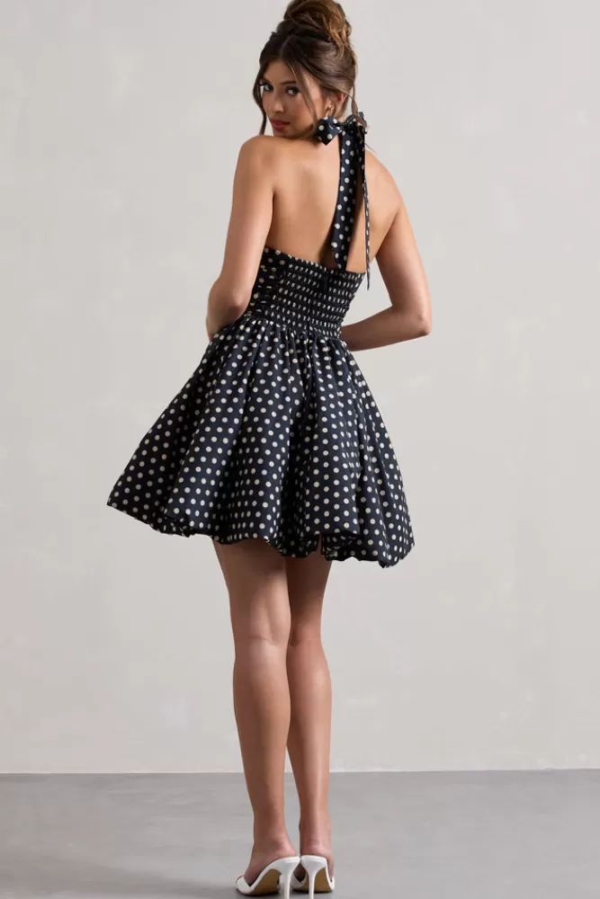 Club L London Levie | Navy Polka Dot Halter-Neck Mini Dress NAVYBASEPOLKADOT Outlet