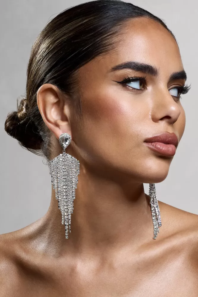 Club L London Light Year | Diamante Tassel Drop Earrings SILVER Hot