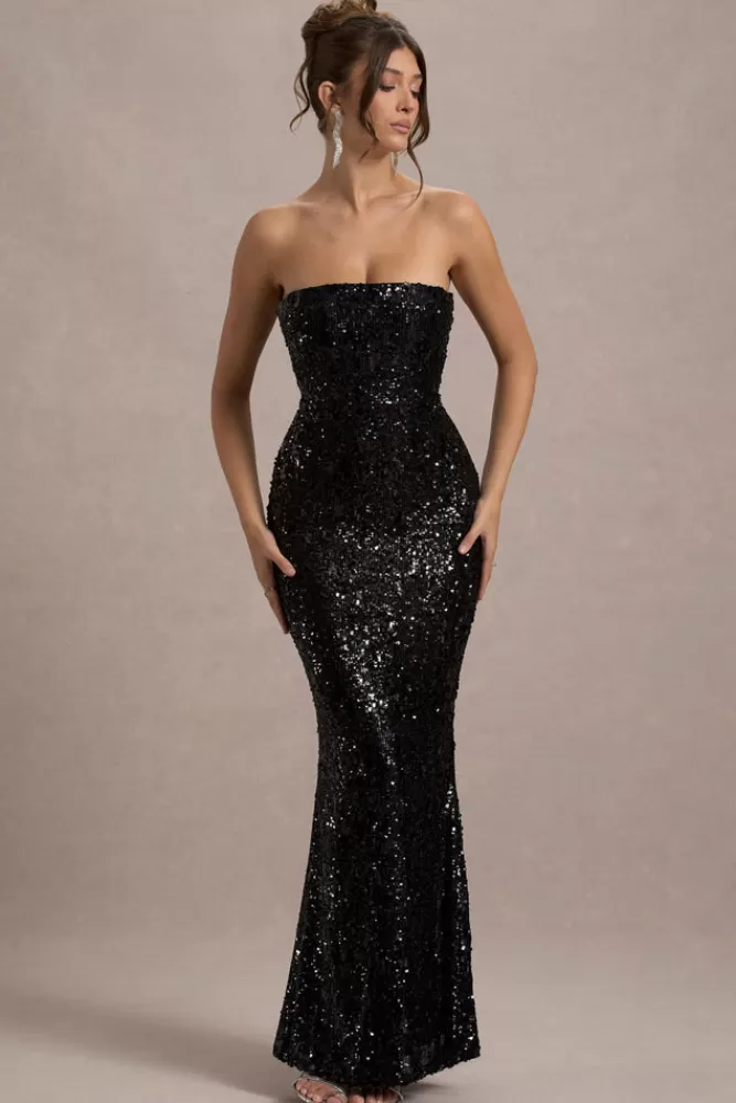 Club L London Like Magic | Sequin Bandeau Maxi Dress BLACK Cheap