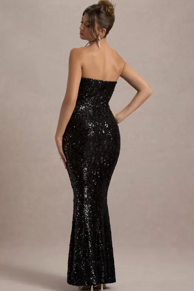 Club L London Like Magic | Sequin Bandeau Maxi Dress BLACK Cheap