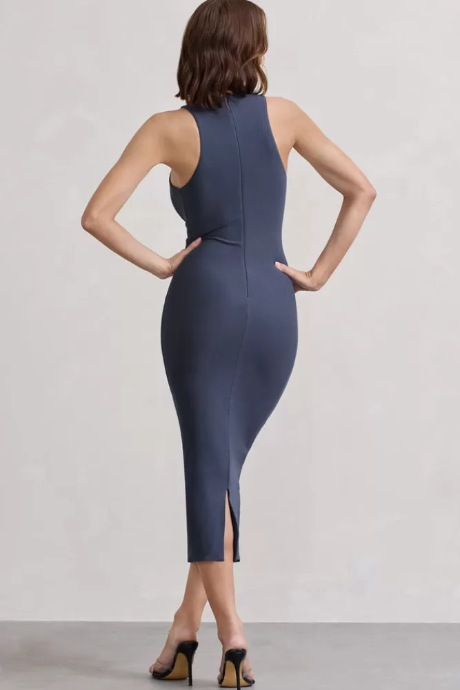 Club L London Lilah | Vintage Blue Bodycon Sleeveless Midi Dress VINTAGEBLUE Sale