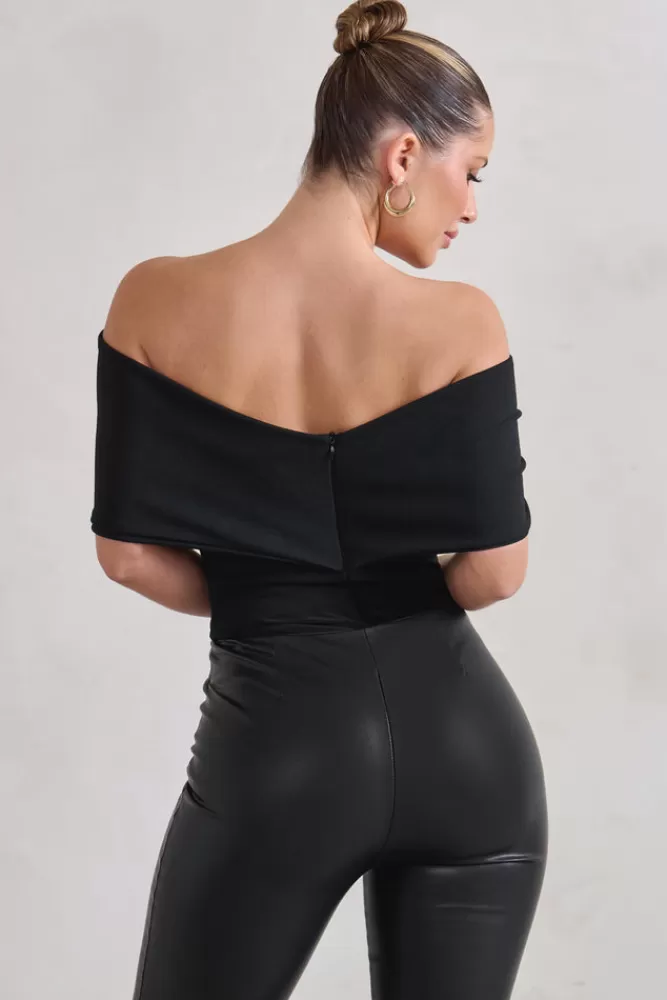 Club L London Lillian | Bardot Bow Detail Bodysuit BLACK Store