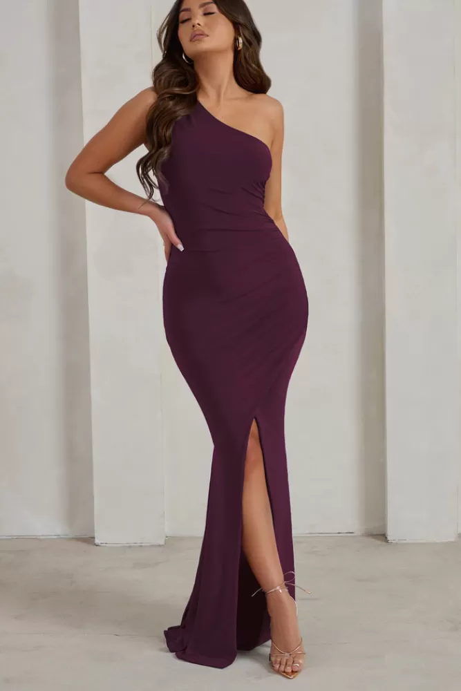 Club L London Lilou | Burgundy One Shoulder Wrap Skirt Maxi Dress MERLOT Best