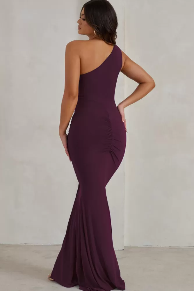 Club L London Lilou | Burgundy One Shoulder Wrap Skirt Maxi Dress MERLOT Best