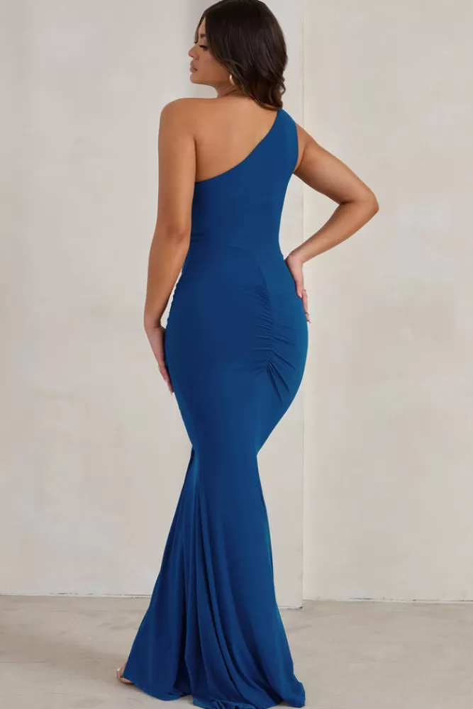 Club L London Lilou | Cobalt Blue One Shoulder Wrap Skirt Maxi Dress COBALTBLUE Online