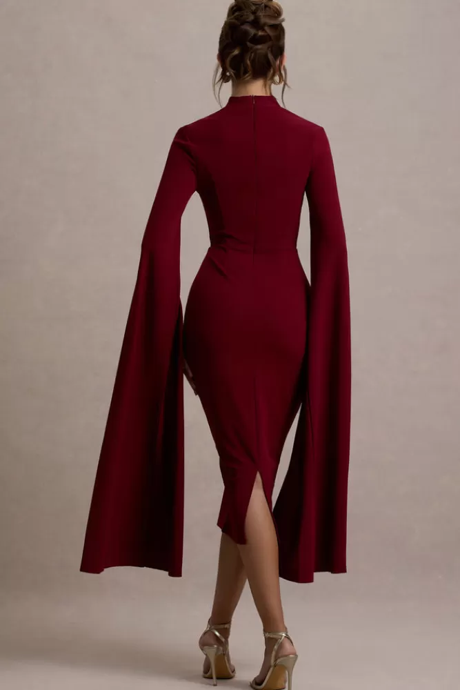 Club L London Linden | Bodycon Cape-Sleeve Midi Dress BERRY Shop