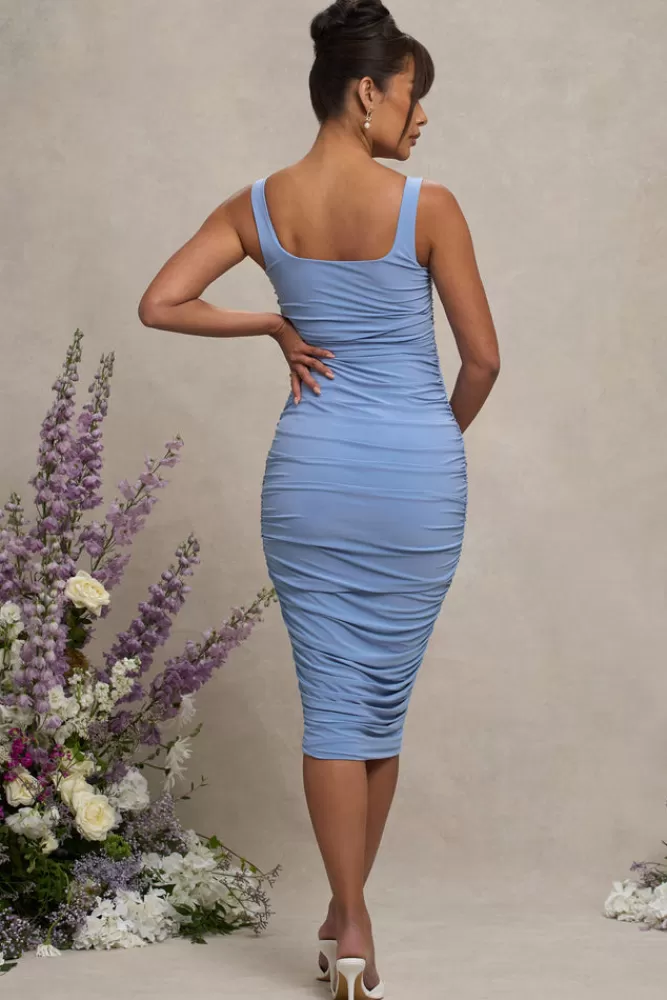 Club L London Lisbon | Powder Blue Maternity Square Neck Ruched Midi Dress POWDERBLUE Best Sale