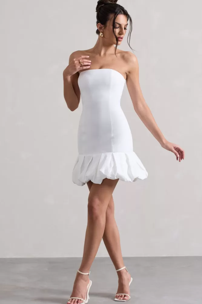 Club L London Liscia | Bandeau Mini Dress With Ruffle Trim WHITE Shop