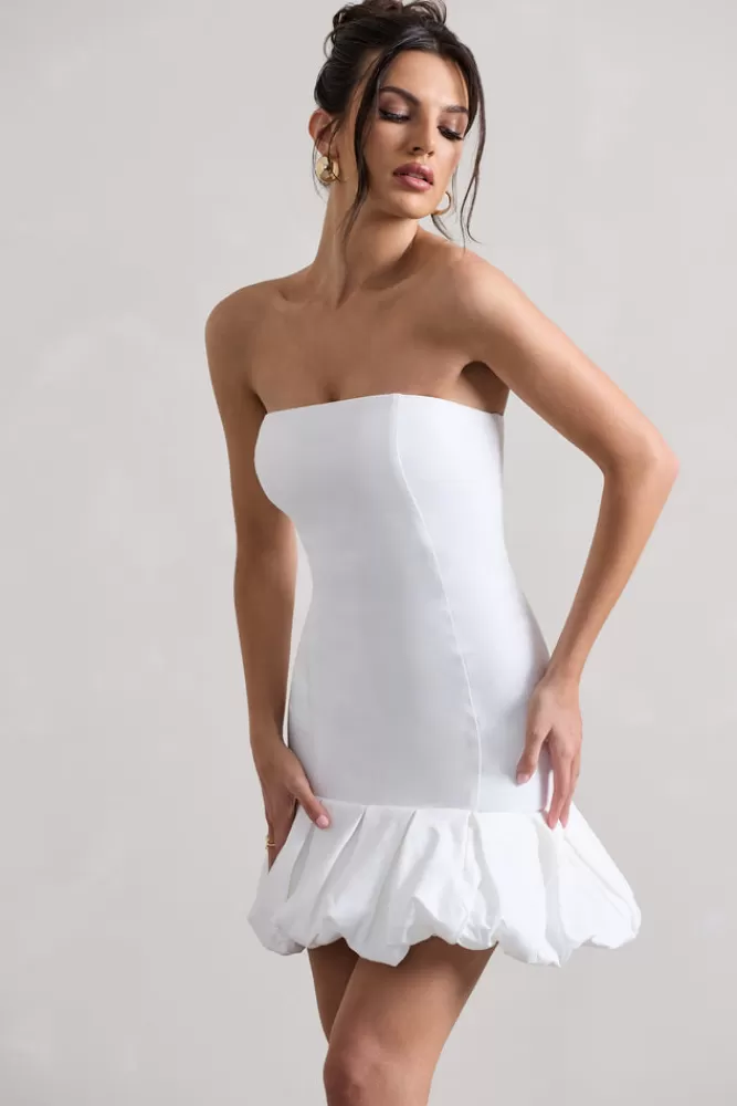 Club L London Liscia | Bandeau Mini Dress With Ruffle Trim WHITE Shop