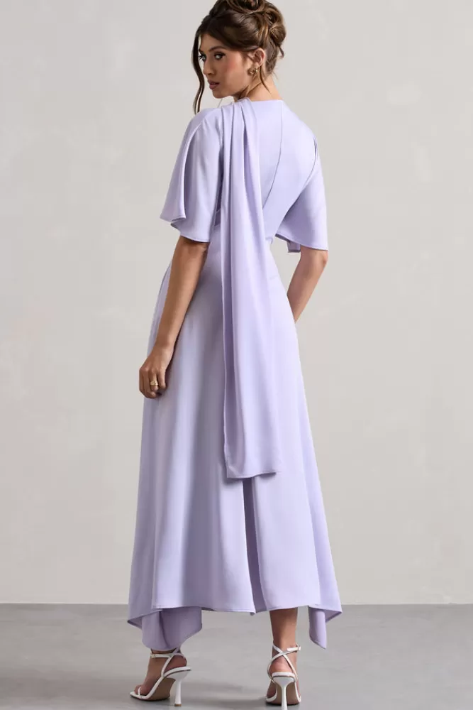 Club L London Lisette | Asymmetric Flutter-Sleeve Maxi Dress LILAC Clearance