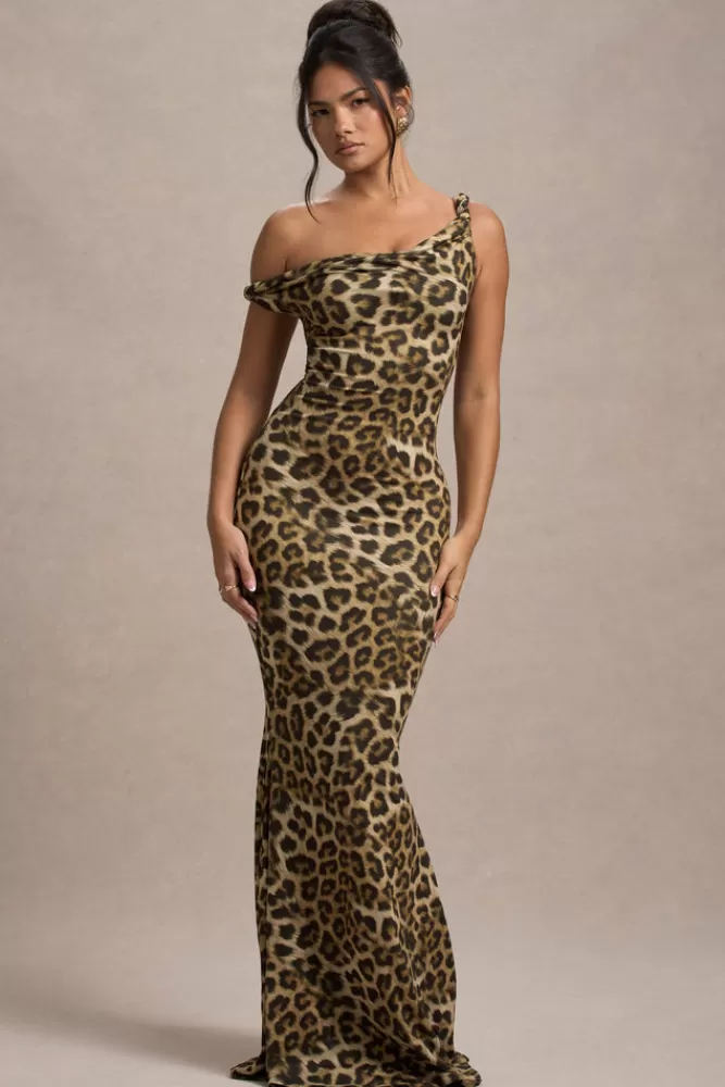 Club L London Lita | Leopard Print Twisted Asymmetric Maxi Dress LEOPARDPRINT Online