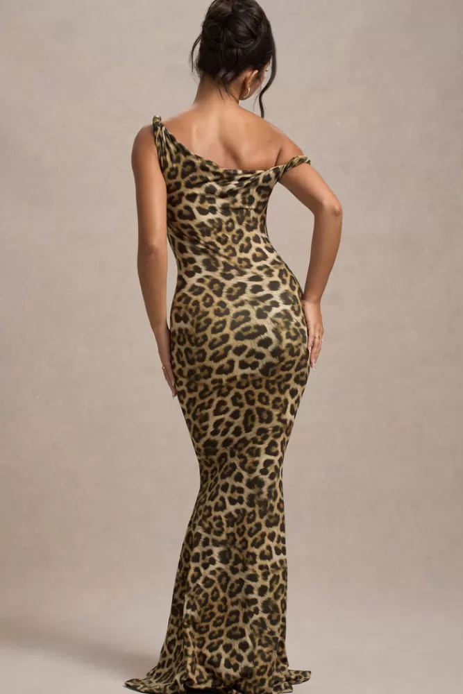 Club L London Lita | Leopard Print Twisted Asymmetric Maxi Dress LEOPARDPRINT Online