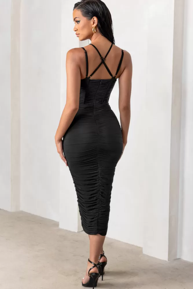 Club L London Liveliness | Halter Neck Midi Dress With Mesh Overlay BLACK Shop