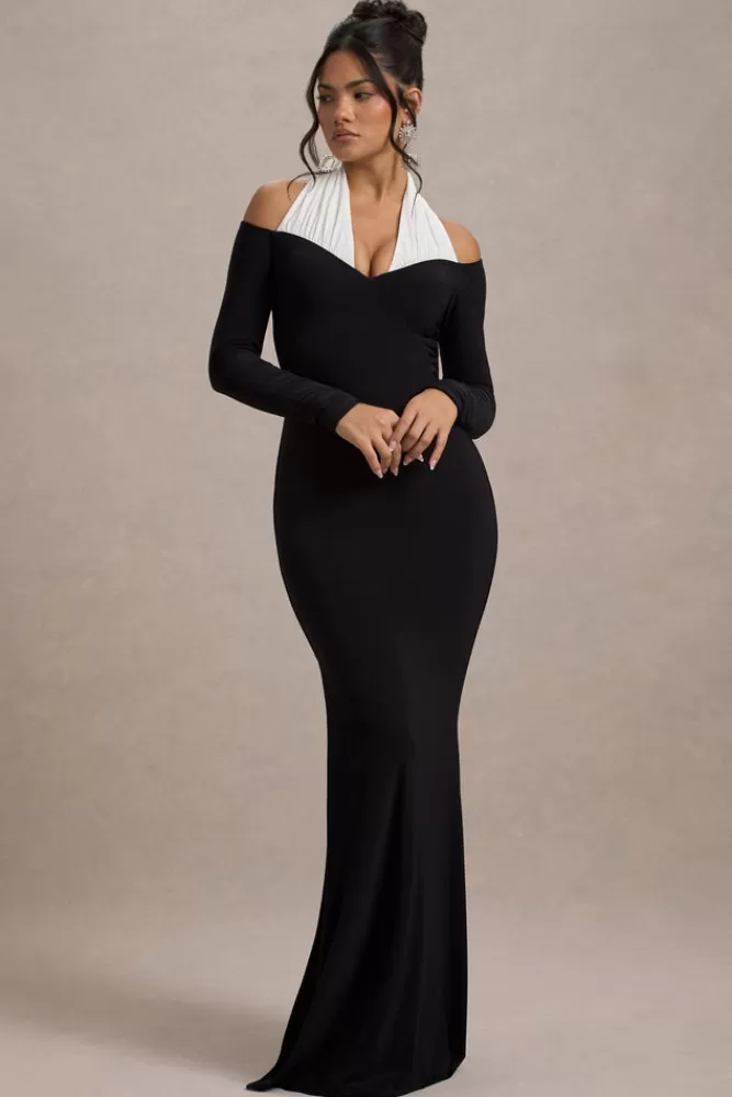 Club L London Living High | Black u0026 White Halter-Neck Split Maxi Dress BLACKANDWHITE Best