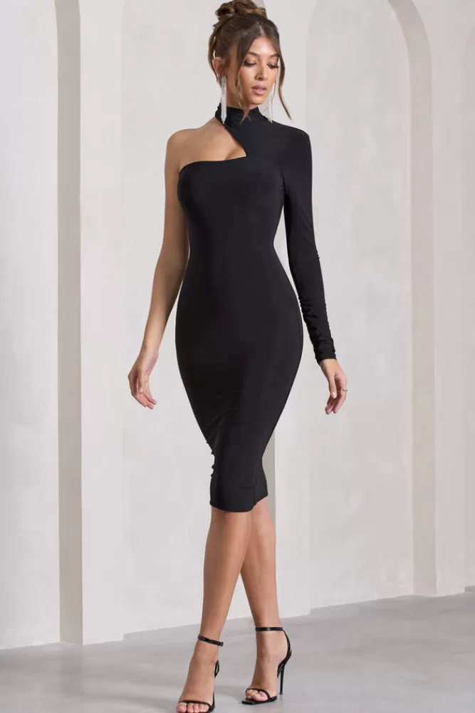 Club L London Liz | Halter-Neck One Sleeve Open-Back Midi Dress With Sash BLACK Hot
