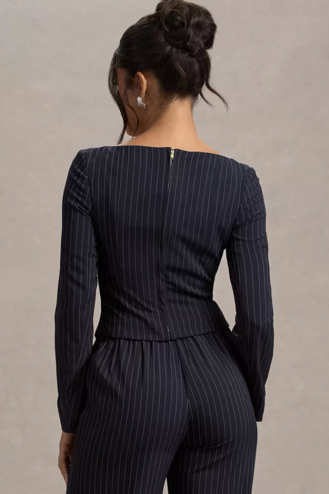 Club L London Los Angeles | Pinstripe Tailored Top NAVY Shop