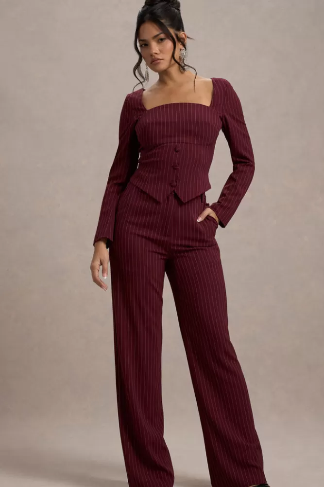 Club L London Los Angeles | Pinstripe Tailored Top WINE Hot