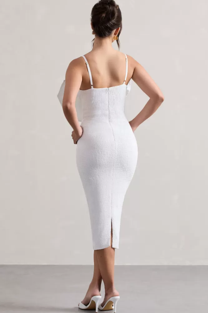 Club L London Love Poem | Bodycon Midi Dress With Oversized Bow WHITE Discount