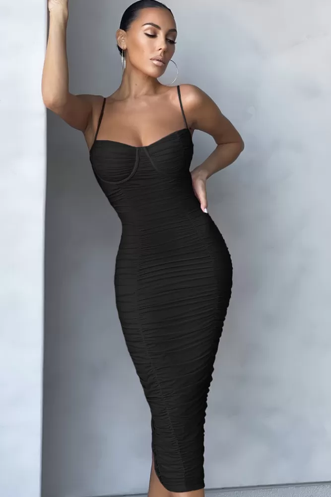 Club L London Love Tapes | Corset Mesh Midi Dress Black Cheap