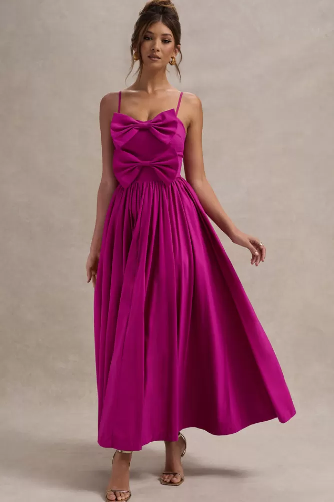 Club L London Loved Up | Fuschia Pink Strappy Pleated Maxi Dress With Bows FUCHSIA Clearance