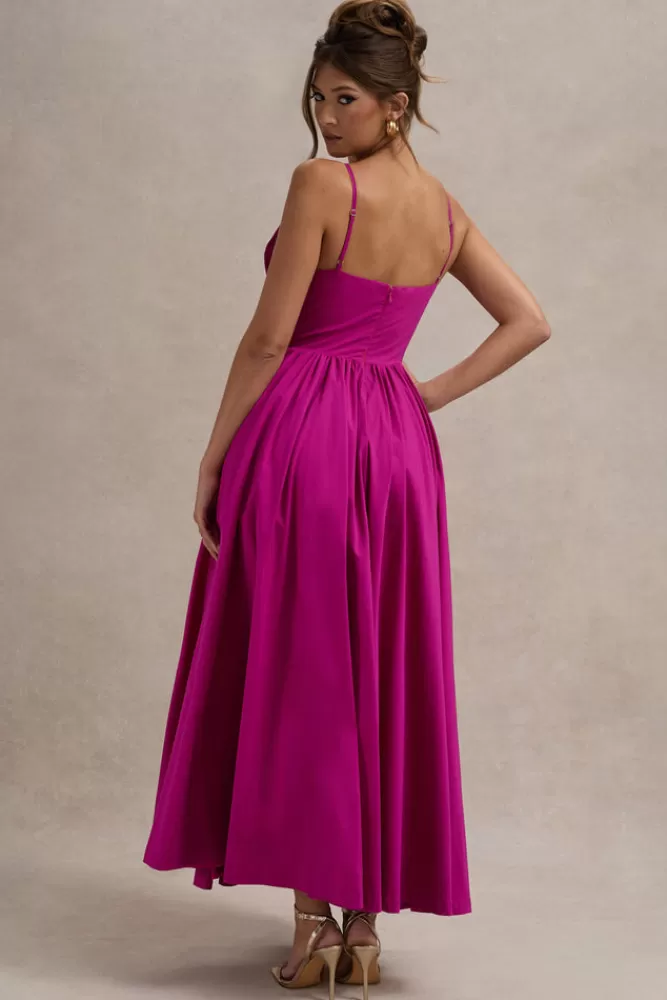 Club L London Loved Up | Fuschia Pink Strappy Pleated Maxi Dress With Bows FUCHSIA Clearance