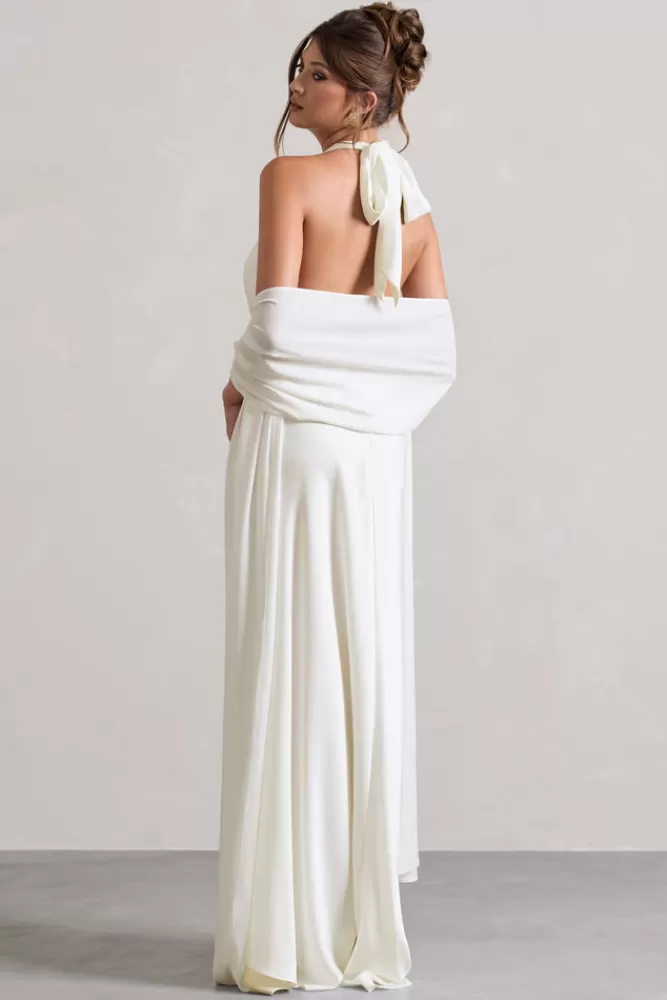 Club L London Lucca | Satin Long Shawl IVORY Shop