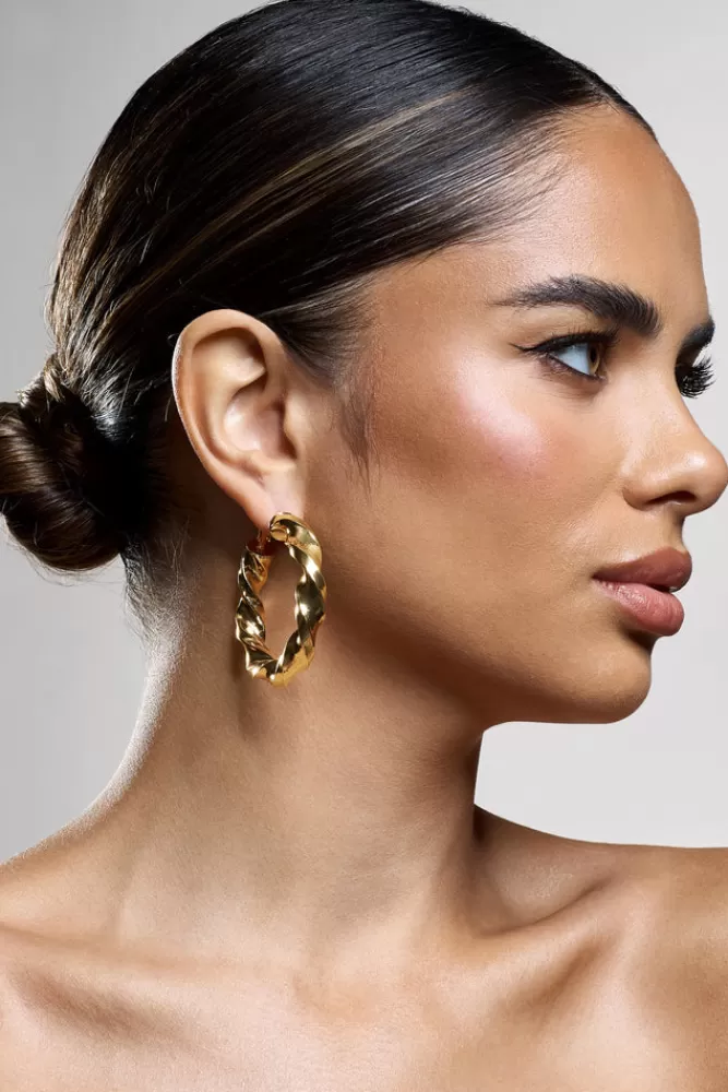 Club L London Lucid | Chunky Twist Hoop Earrings GOLD Sale