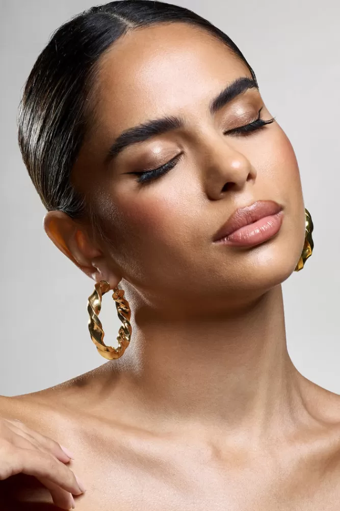 Club L London Lucid | Chunky Twist Hoop Earrings GOLD Sale