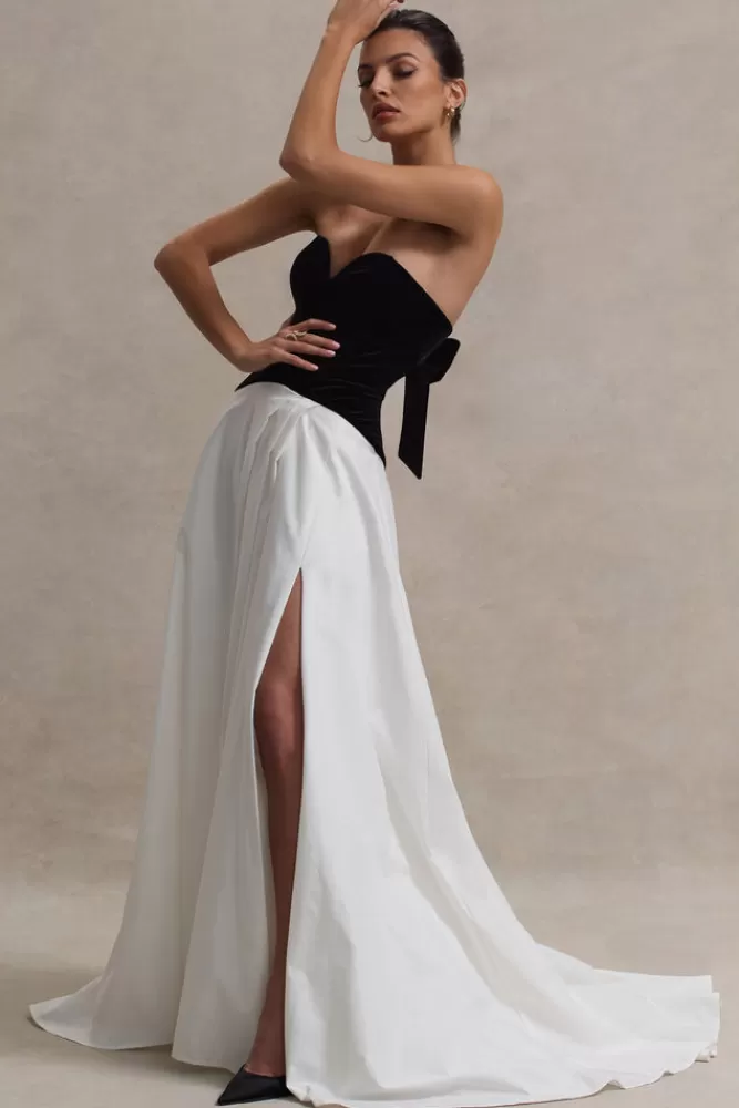 Club L London Lucienne | Black u0026 Cream Sweetheart Corset Split Maxi Dress BLACKANDCREAM Outlet