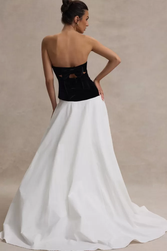 Club L London Lucienne | Black u0026 Cream Sweetheart Corset Split Maxi Dress BLACKANDCREAM Outlet