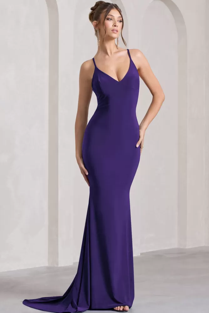 Club L London Lucky Number | Purple Cross Back Fishtail Maxi Dress BLACKBERRYJAM Outlet