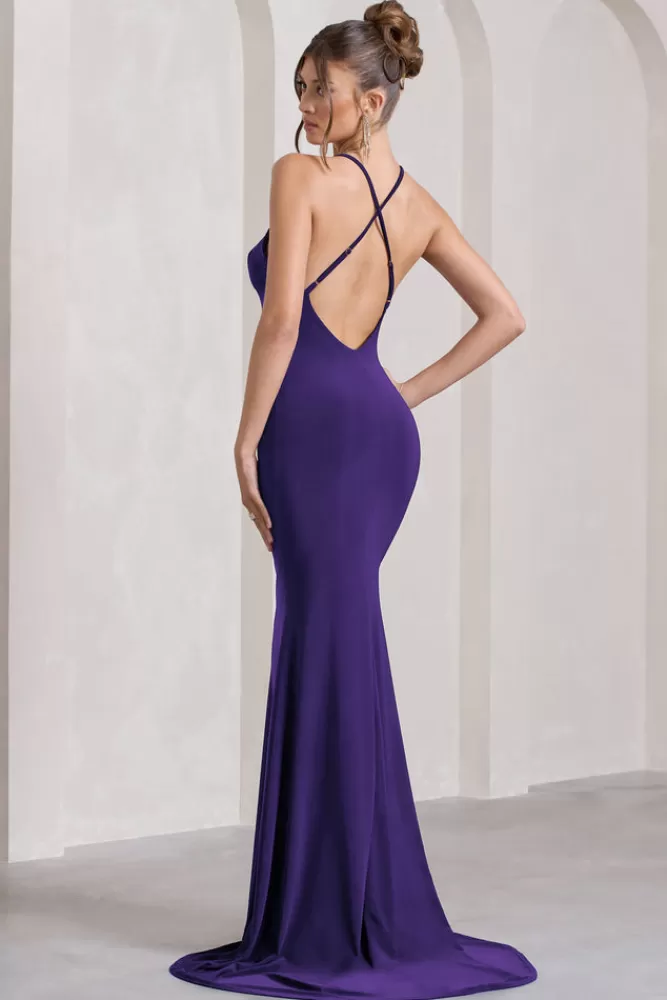 Club L London Lucky Number | Purple Cross Back Fishtail Maxi Dress BLACKBERRYJAM Outlet