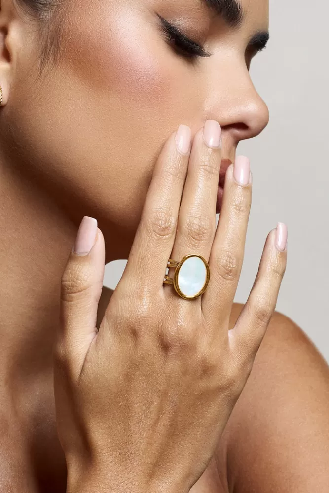 Club L London Luella | Pearl Adjustable Statement Ring GOLD Clearance