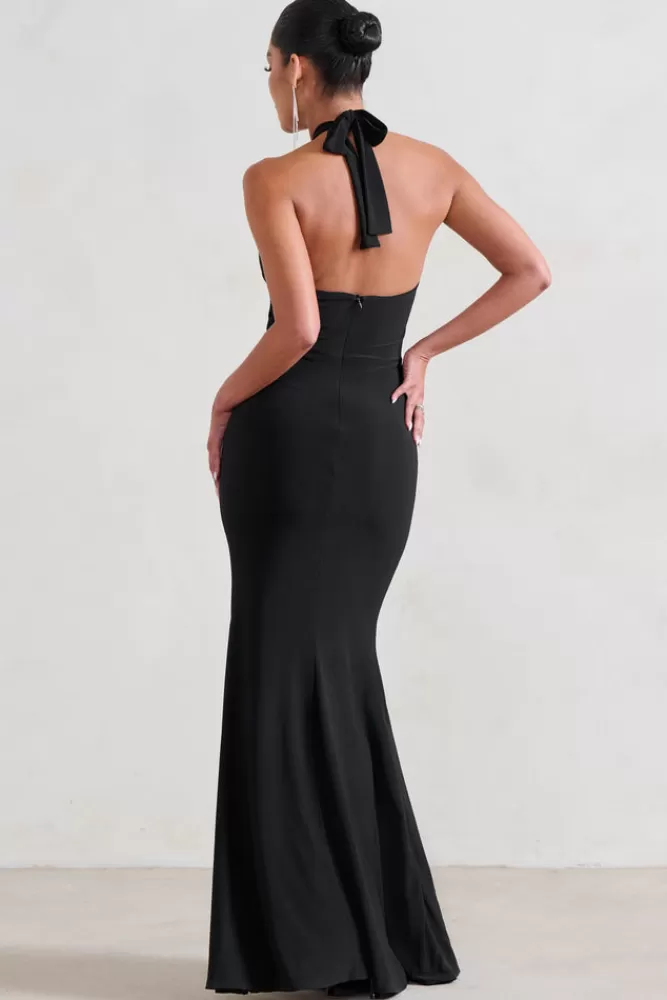 Club L London Luxuria | Halter Cut Out Maxi Dress BLACK Best Sale