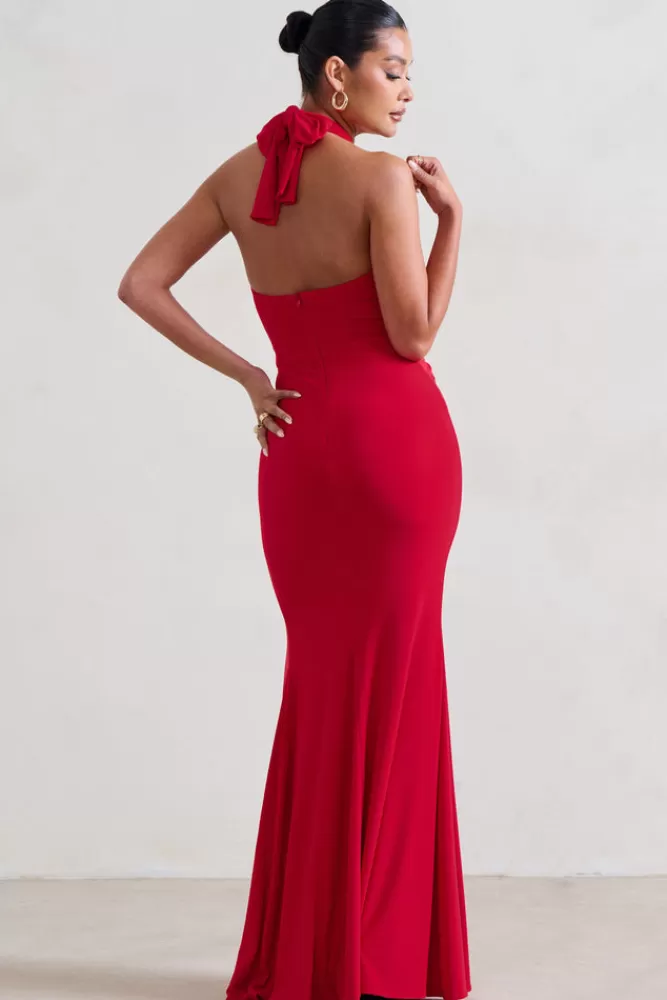 Club L London Luxuria | Halter Cut Out Maxi Dress RED Outlet