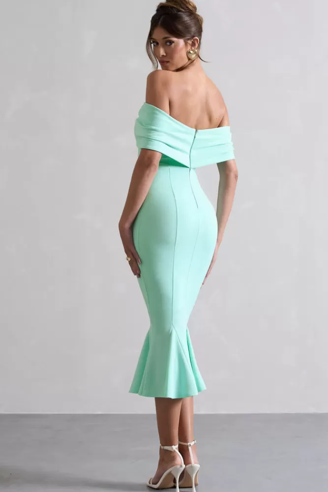 Club L London Lydia | Mint Bardot Bow Detail Midi Dress ICEDMINT Best Sale