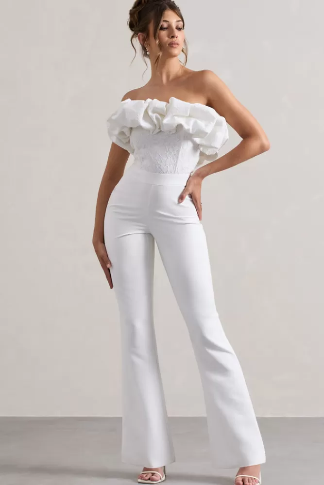 Club L London Maddox | Strapless Ruffled Flared-Leg Jumpsuit WHITE Best