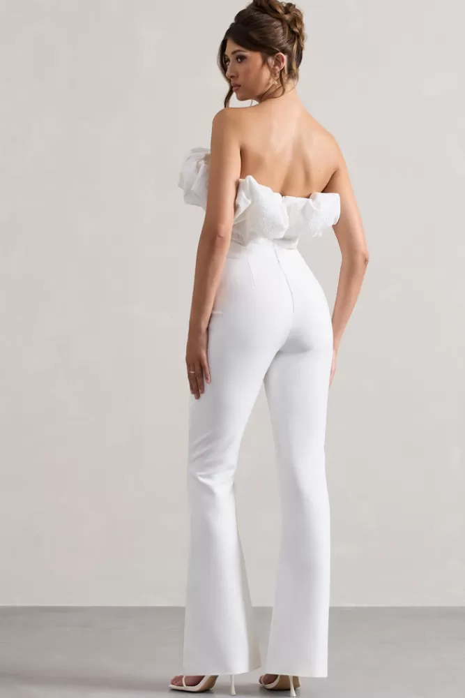 Club L London Maddox | Strapless Ruffled Flared-Leg Jumpsuit WHITE Best