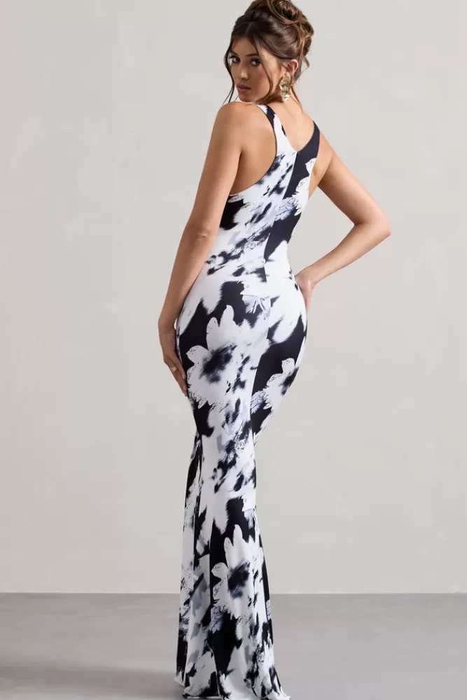 Club L London Mahina | Monochrome Floral Print Square-Neck Maxi Dress MONOFLORAL Best